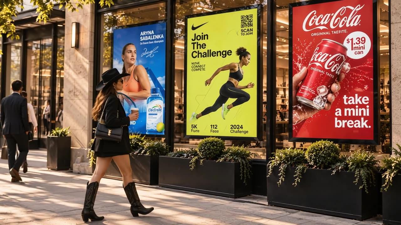 Advertisements playing on street-facing digital displays
